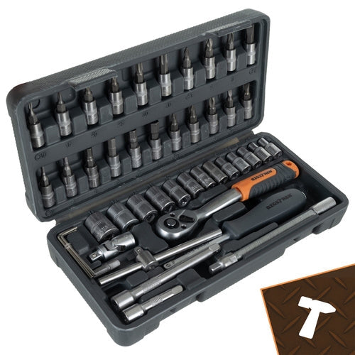 Hylsnyckelsats 46 delar 1/4" med spärrnyckel bits och väska