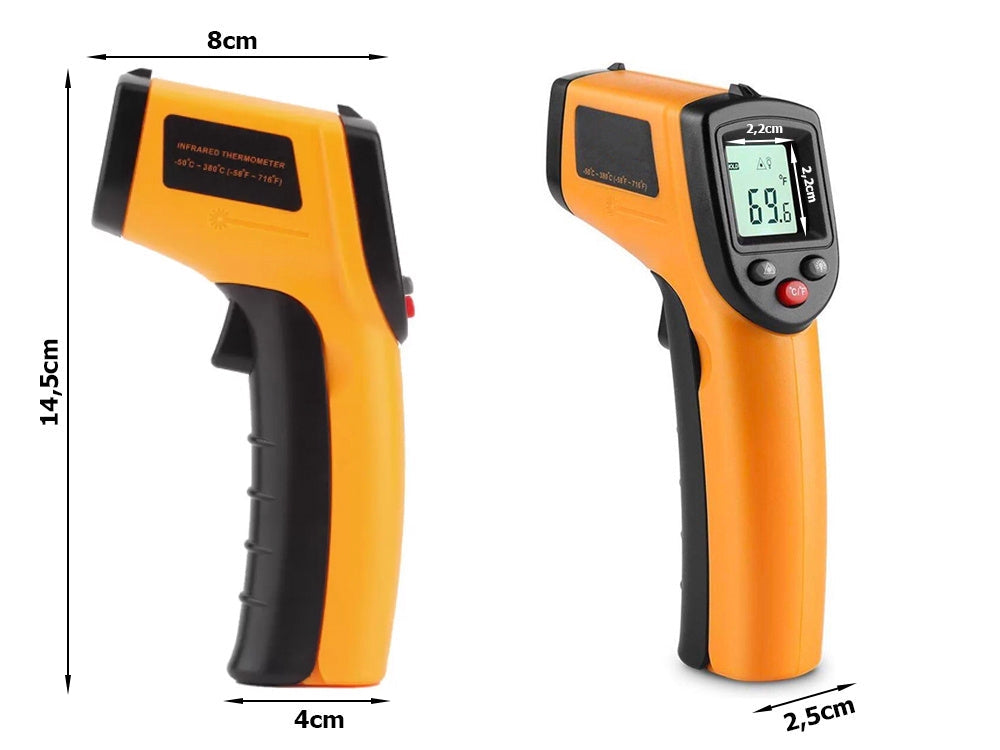Infraröd termometer pyrometer -50 till 380°C med laser orange