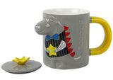 Infusermugg i glas 400 ml med lock och sked, grå 3D-dinosaurie