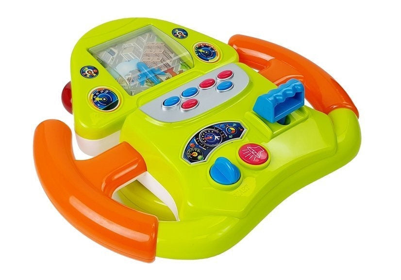 Interaktiv flygsimulator leksak med ratt för barn, grön/orange