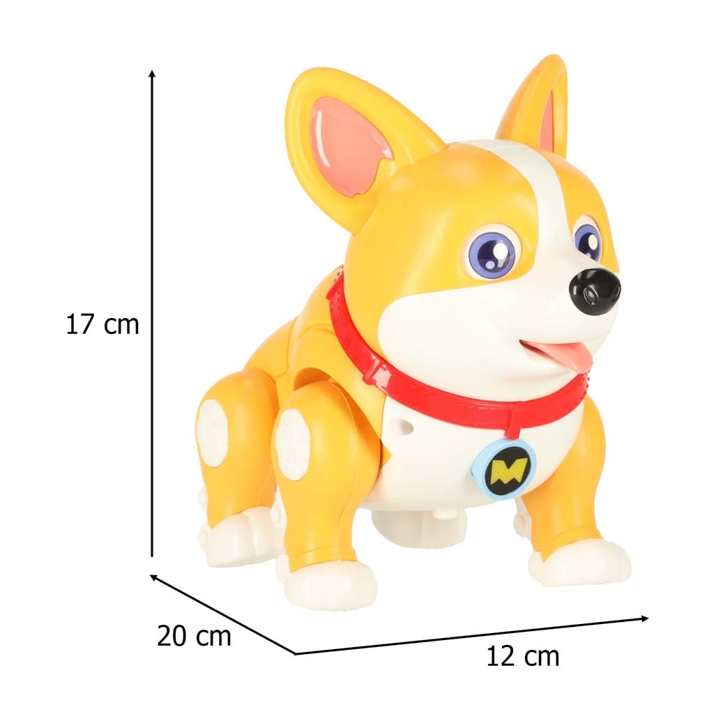 Interaktiv leksakshund Corgi som går med ljus och musik 3+ 20 cm