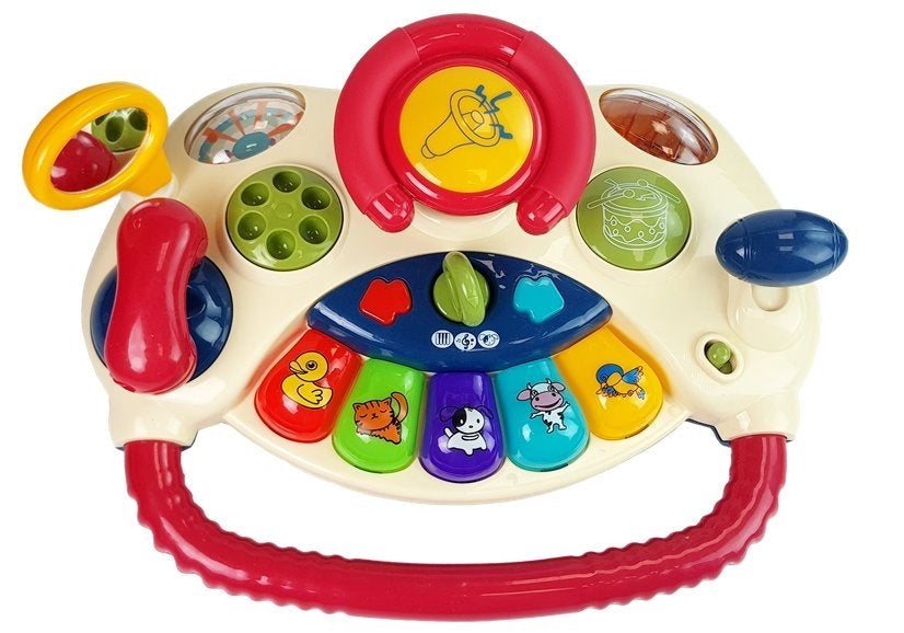 Interaktivt babystyrhjul med piano, djurljud och spegel, 41 cm