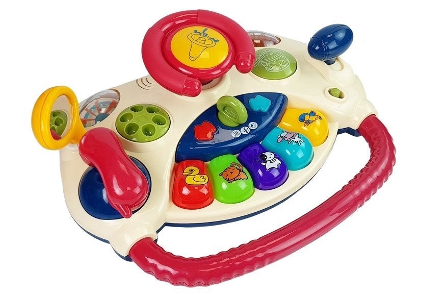 Interaktivt babystyrhjul med piano, djurljud och spegel, 41 cm