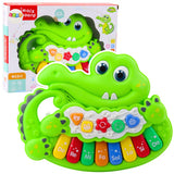 Interaktivt krokodilpiano leksak med LED, 3 lägen (piano/djurläten/melodier)