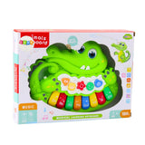 Interaktivt krokodilpiano leksak med LED, 3 lägen (piano/djurläten/melodier)
