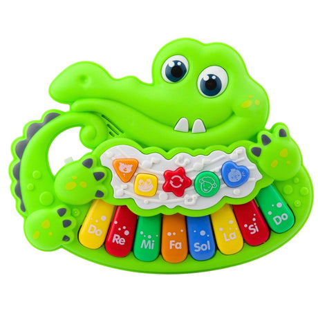 Interaktivt krokodilpiano leksak med LED, 3 lägen (piano/djurläten/melodier)