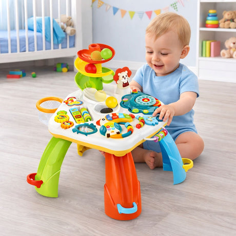 Interaktivt lärande bord med piano, bollrutschkana och abacus 3 bollar