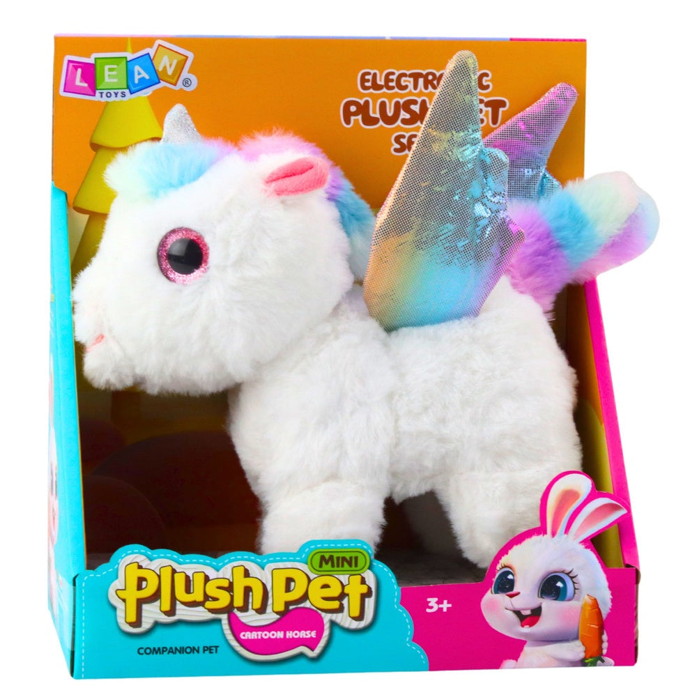Interaktivt plyschunicorn med ljud och rörelse, bevingad, ca 21 cm