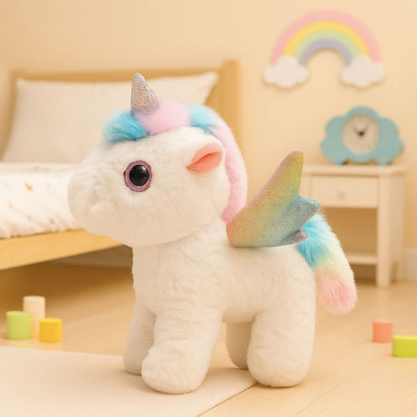 Interaktivt plyschunicorn med ljud och rörelse, bevingad, ca 21 cm