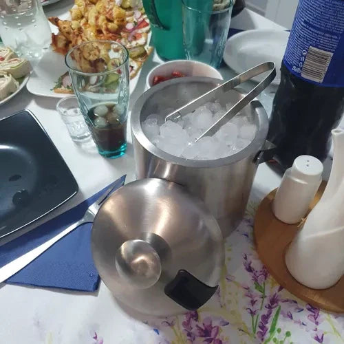 Iskylare i rostfritt stål 1,3 l med lock, tång, sil och barsked