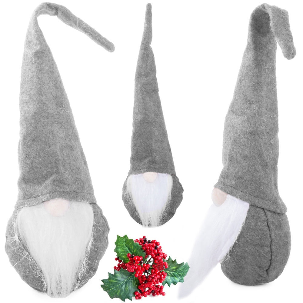 Juldekoration jultomte grå 30 cm filt/plast med böjbar luva