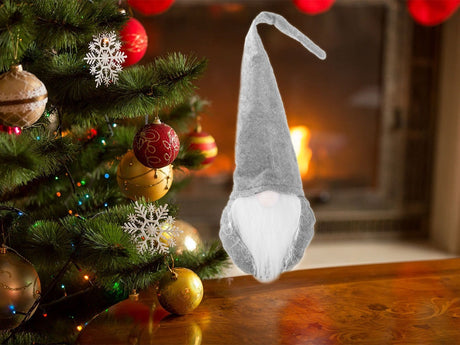 Juldekoration jultomte grå 30 cm filt/plast med böjbar luva