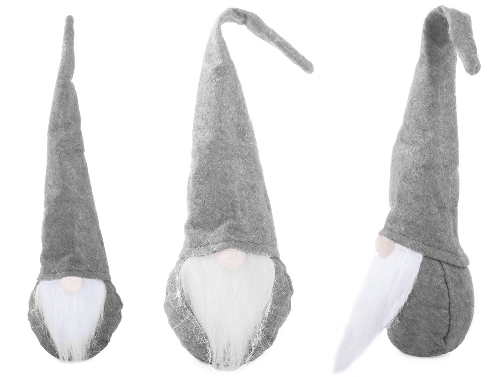 Juldekoration jultomte grå 30 cm filt/plast med böjbar luva