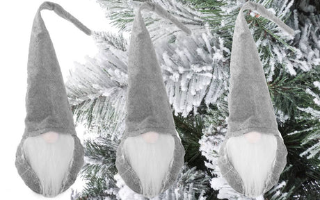 Juldekoration jultomte grå 30 cm filt/plast med böjbar luva