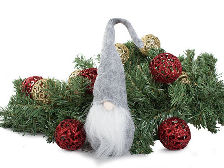 Juldekoration jultomte grå 30 cm filt/plast med böjbar luva