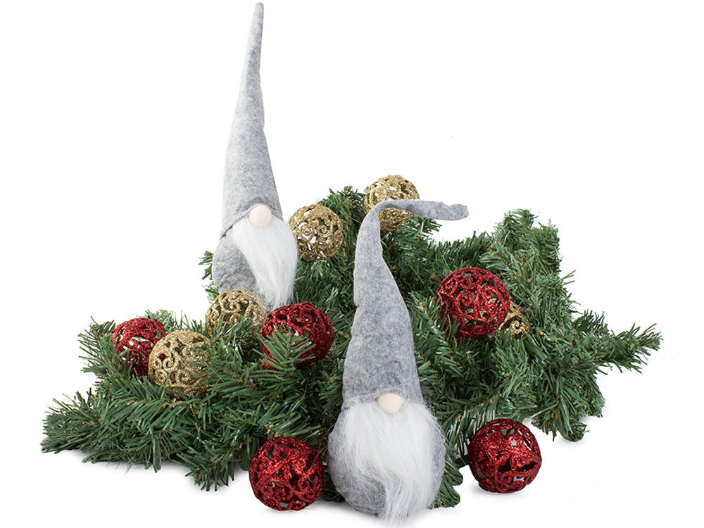 Juldekoration jultomte grå 30 cm filt/plast med böjbar luva