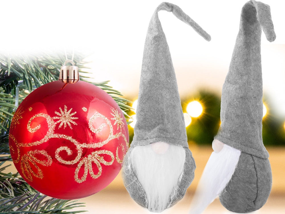 Juldekoration jultomte grå 30 cm filt/plast med böjbar luva