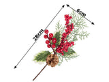 Juldekoration kvist med rönnbär och kotte, plast, höjd 28 cm