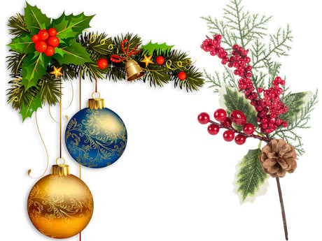 Juldekoration kvist med rönnbär och kotte, plast, höjd 28 cm