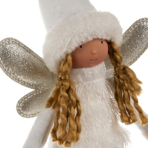 Julfigur stående älva 40 cm vit/silver med glittervingar