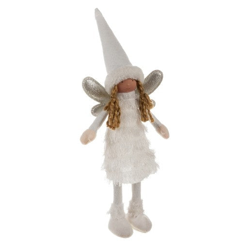 Julfigur stående älva 40 cm vit/silver med glittervingar