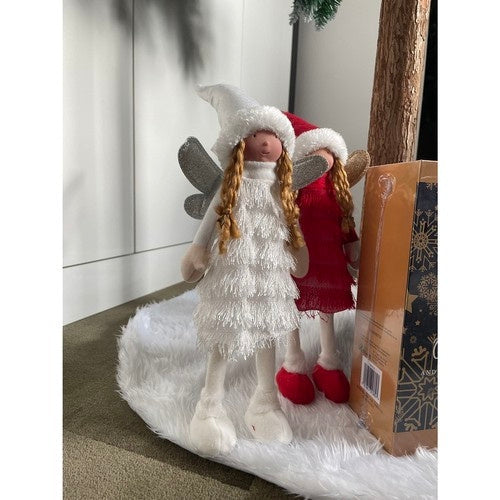 Julfigur stående älva 40 cm vit/silver med glittervingar