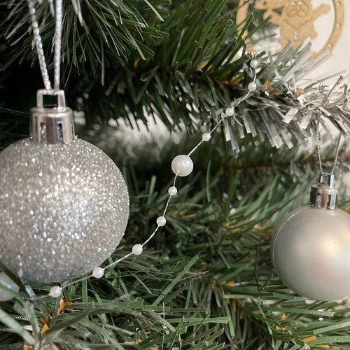 Julgransgirlang med pärlor 5 m pärlvit