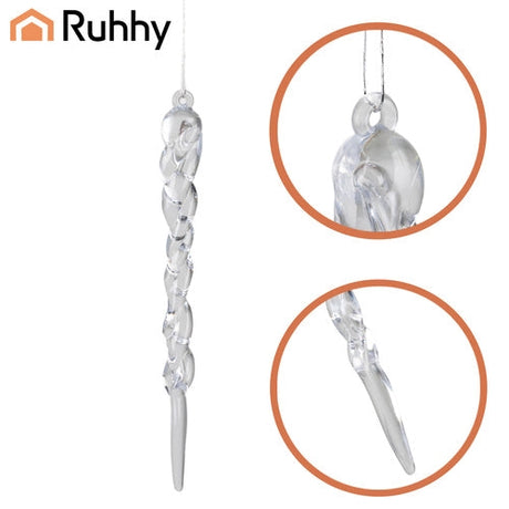Julgranshängande istappar i akryl 13 cm 12-pack transparenta