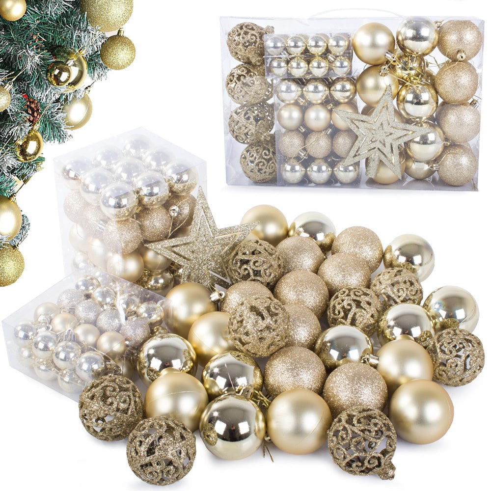Julgranskulor plast guld 100-pack med stjärna 30-60 mm