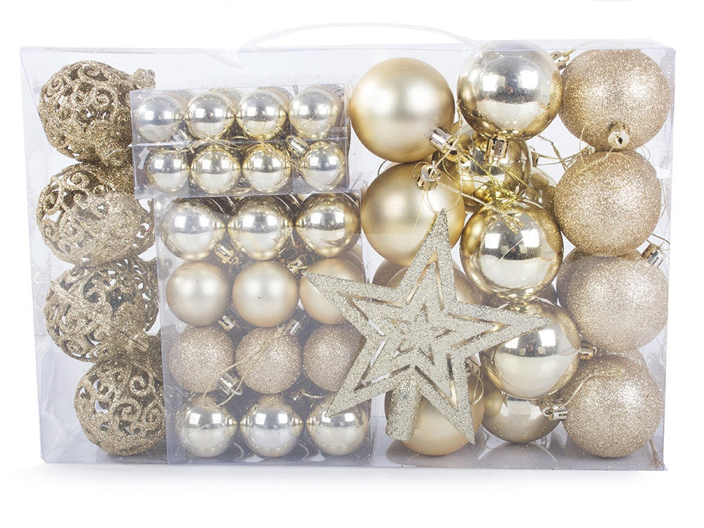 Julgranskulor plast guld 100-pack med stjärna 30-60 mm