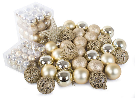Julgranskulor plast guld 100-pack med stjärna 30-60 mm