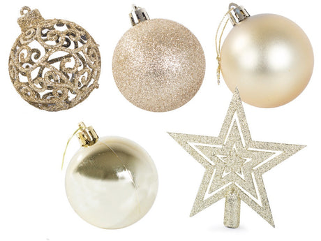 Julgranskulor plast guld 100-pack med stjärna 30-60 mm