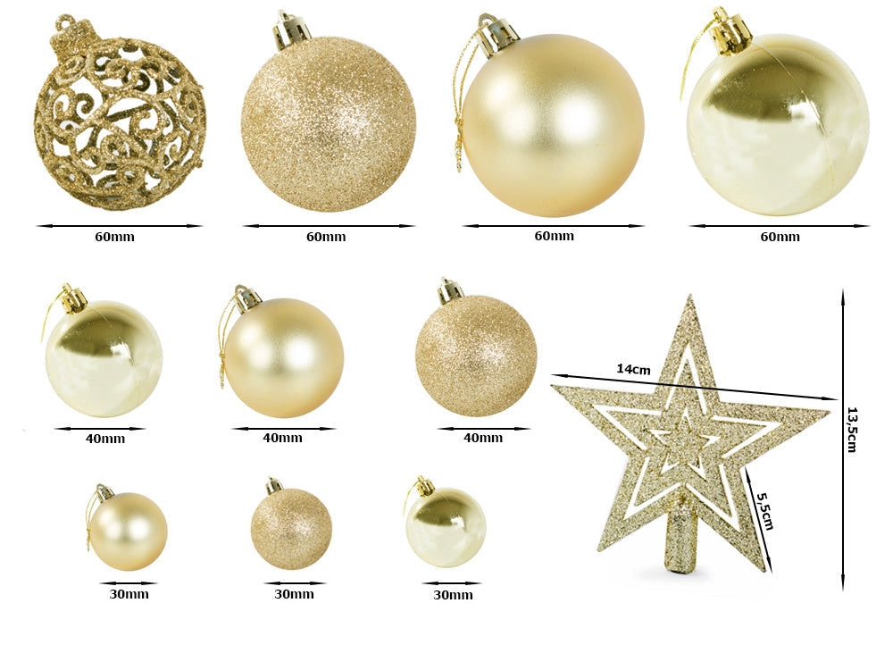 Julgranskulor plast guld 100-pack med stjärna 30-60 mm