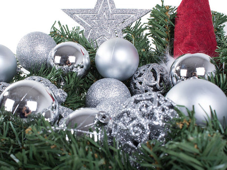 Julgranskulor plast silver 100-pack med Bethlehemstjärna 30-60 mm