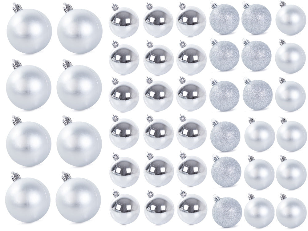 Julgranskulor plast silver 100-pack med Bethlehemstjärna 30-60 mm