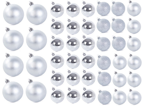 Julgranskulor plast silver 100-pack med Bethlehemstjärna 30-60 mm
