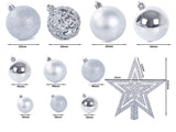Julgranskulor plast silver 100-pack med Bethlehemstjärna 30-60 mm