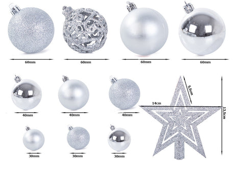 Julgranskulor plast silver 100-pack med Bethlehemstjärna 30-60 mm