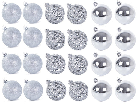 Julgranskulor plast silver 100-pack med Bethlehemstjärna 30-60 mm