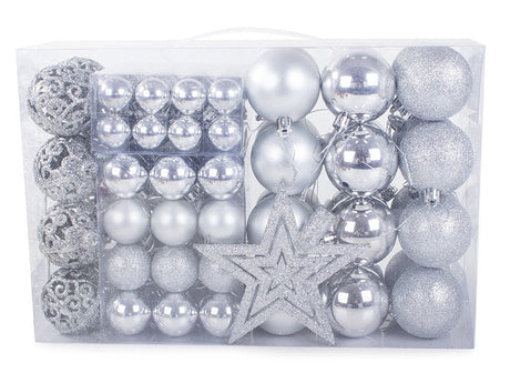Julgranskulor plast silver 100-pack med Bethlehemstjärna 30-60 mm