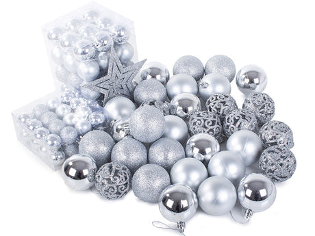 Julgranskulor plast silver 100-pack med Bethlehemstjärna 30-60 mm