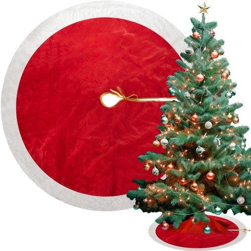 Julgransmatta plysch 90 cm röd/vit/guld i polyester