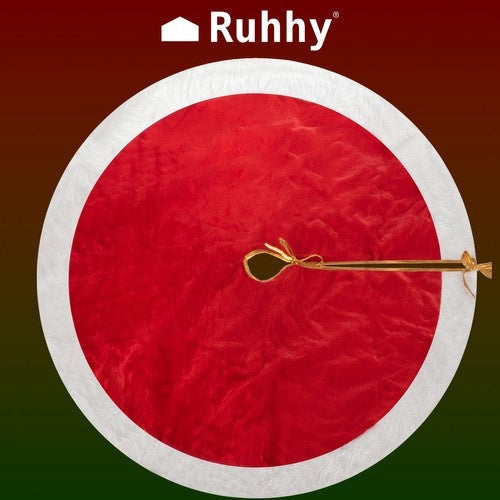 Julgransmatta plysch 90 cm röd/vit/guld i polyester