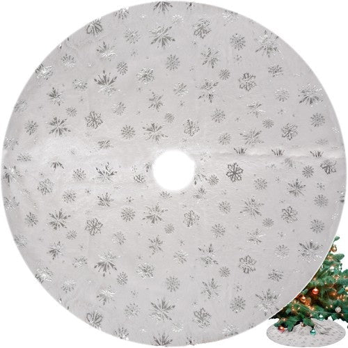 Julgransmatta vit/silver 90 cm polyester med stjärnor och snöflingor