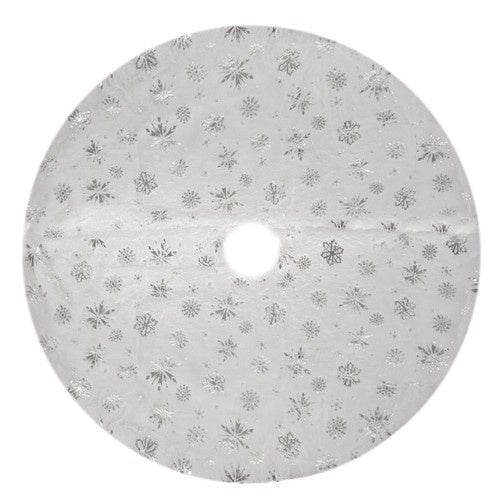 Julgransmatta vit/silver 90 cm polyester med stjärnor och snöflingor