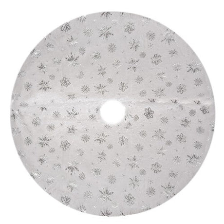 Julgransmatta vit/silver 90 cm polyester med stjärnor och snöflingor