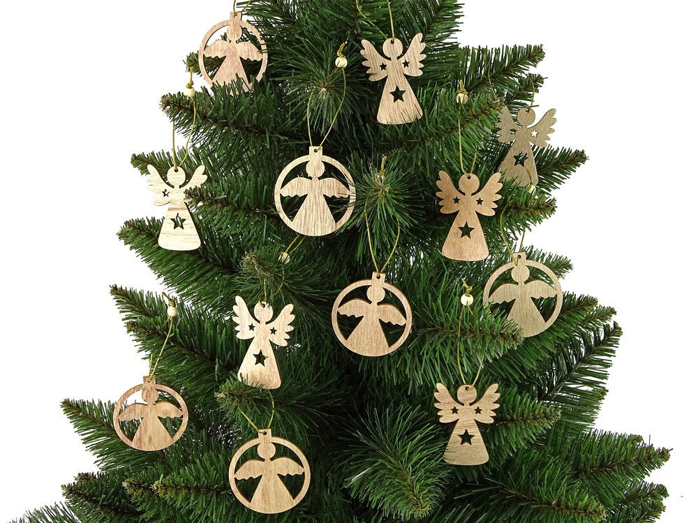 Julgransprydnader träänglar 12-pack 6x5 cm med snöre