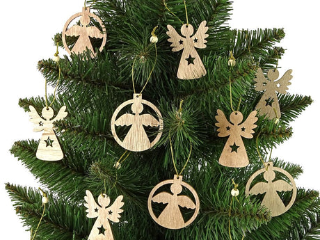 Julgransprydnader träänglar 12-pack 6x5 cm med snöre