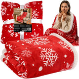 Julpläd 130x170 cm dubbelsidig snöflinga lammpäls vit/röd