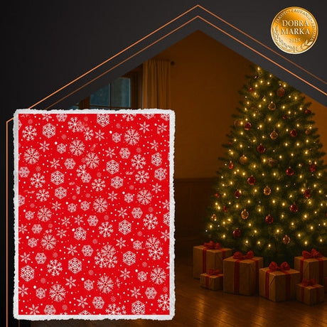 Julpläd 130x170 cm dubbelsidig snöflinga lammpäls vit/röd